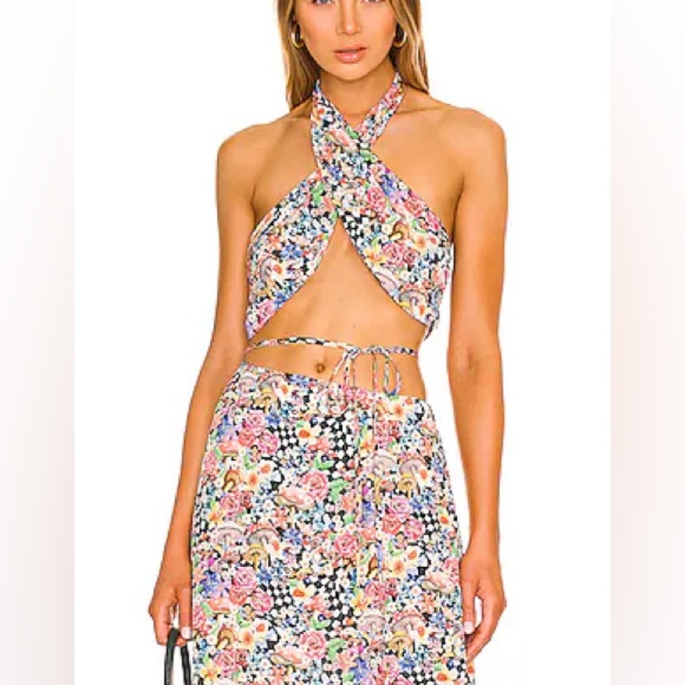 NWT For Love & Lemons Floral Deidre Midi Skirt